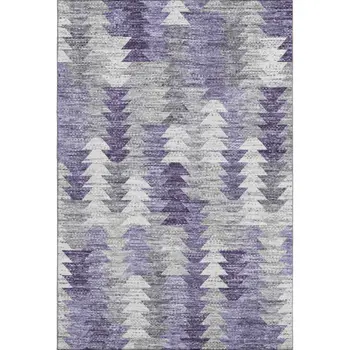 8' X 10' Purple Ivory And Gray Geometric Washable Area Rug With UV Protection