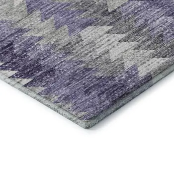 9' X 12' Purple Ivory And Gray Geometric Washable Area Rug With UV Protection