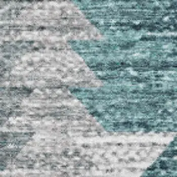 3' X 5' Teal Ivory And Gray Geometric Washable Area Rug With UV Protection