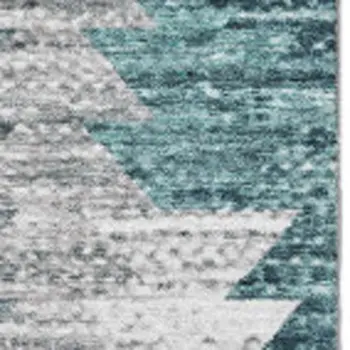 5' X 8' Teal Ivory And Gray Geometric Washable Area Rug With UV Protection