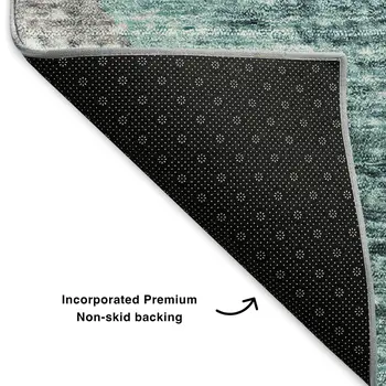 8' X 10' Teal Ivory And Gray Geometric Washable Area Rug With UV Protection