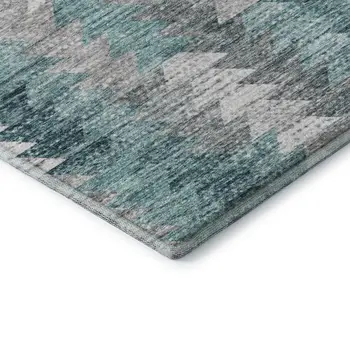 8' X 10' Teal Ivory And Gray Geometric Washable Area Rug With UV Protection