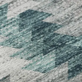 8' X 10' Teal Ivory And Gray Geometric Washable Area Rug With UV Protection