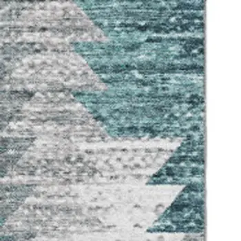 8' X 10' Teal Ivory And Gray Geometric Washable Area Rug With UV Protection