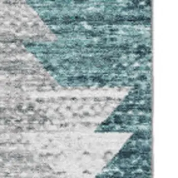 9' X 12' Teal Ivory And Gray Geometric Washable Area Rug With UV Protection
