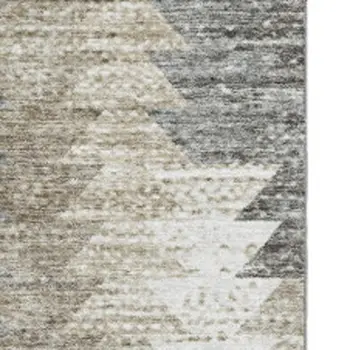 5' X 8' Taupe Ivory And Gray Geometric Washable Area Rug With UV Protection