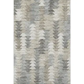 9' X 12' Taupe Ivory And Gray Geometric Washable Area Rug With UV Protection