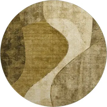 8' Brown And Beige Abstract Washable Round Rug With UV Protection