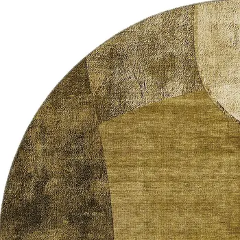 8' Brown And Beige Abstract Washable Round Rug With UV Protection