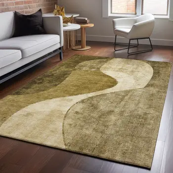10' X 14' Brown And Beige Abstract Washable Area Rug With UV Protection