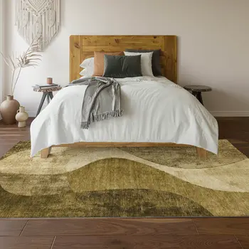 10' X 14' Brown And Beige Abstract Washable Area Rug With UV Protection