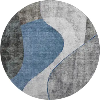 8' Blue Ivory And Gray Abstract Washable Round Rug With UV Protection