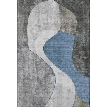 9' X 12' Blue Ivory And Gray Abstract Washable Area Rug With UV Protection