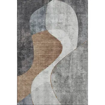 5' X 8' Gray Brown And Ivory Abstract Washable Area Rug With UV Protection