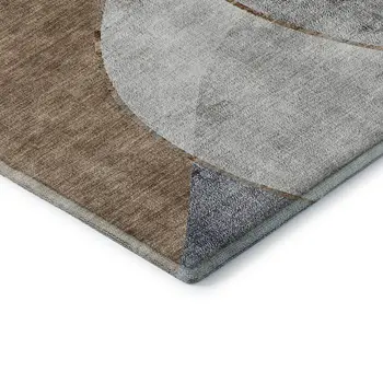 5' X 8' Gray Brown And Ivory Abstract Washable Area Rug With UV Protection