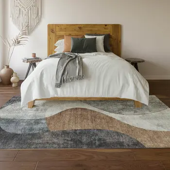 5' X 8' Gray Brown And Ivory Abstract Washable Area Rug With UV Protection