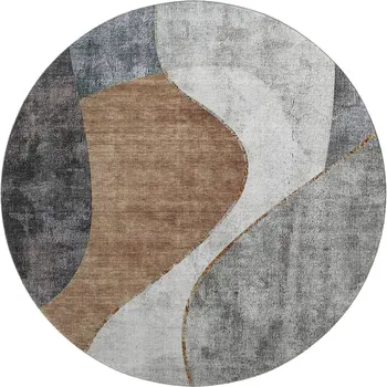 8' Gray Brown And Ivory Abstract Washable Round Rug With UV Protection
