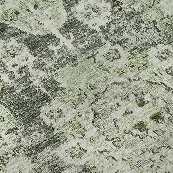 10' X 14' Artichoke Green Ivory And Gray Floral Washable Area Rug With UV Protection