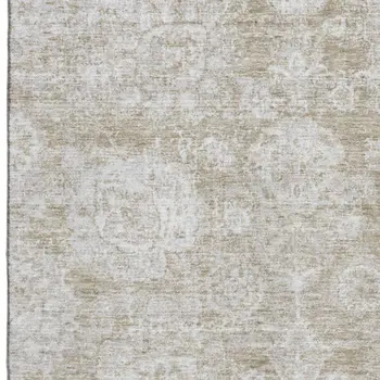 5' X 8' Beige And Ivory Floral Washable Area Rug With UV Protection