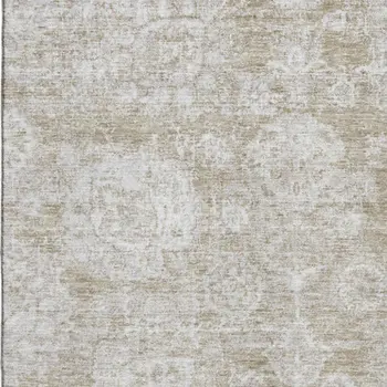 8' X 10' Beige And Ivory Floral Washable Area Rug With UV Protection