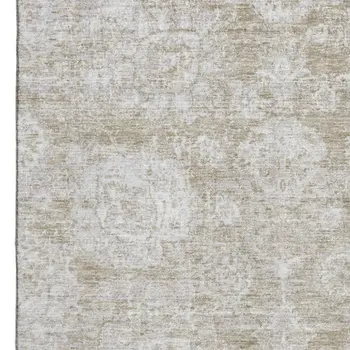 9' X 12' Beige And Ivory Floral Washable Area Rug With UV Protection
