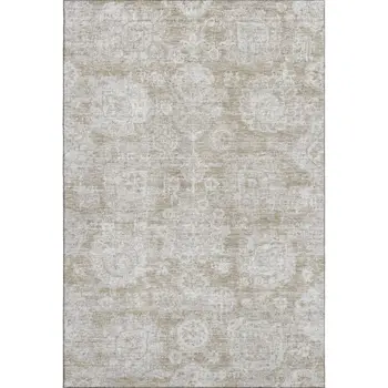 10' X 14' Beige And Ivory Floral Washable Area Rug With UV Protection