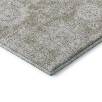 10' X 14' Beige And Ivory Floral Washable Area Rug With UV Protection