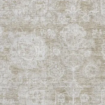 10' X 14' Beige And Ivory Floral Washable Area Rug With UV Protection