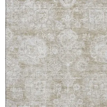 10' X 14' Beige And Ivory Floral Washable Area Rug With UV Protection