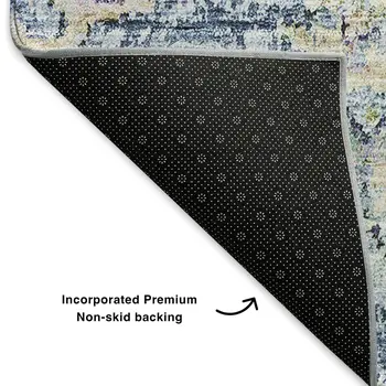 10' X 14' Blue Ivory And Gold Floral Washable Area Rug With UV Protection