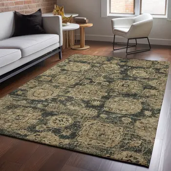 3' X 5' Charcoal And Brown Floral Washable Area Rug With UV Protection