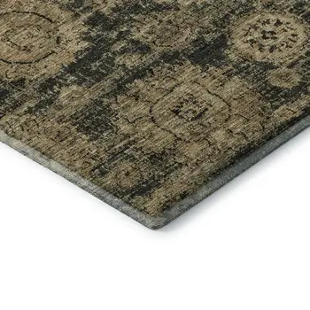 3' X 5' Charcoal And Brown Floral Washable Area Rug With UV Protection