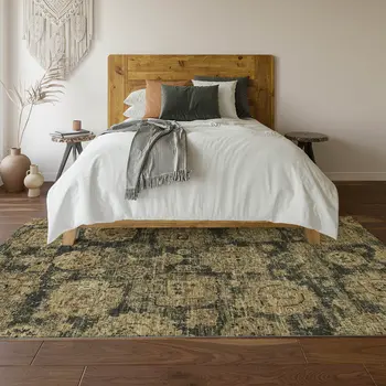 3' X 5' Charcoal And Brown Floral Washable Area Rug With UV Protection