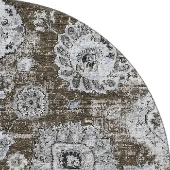 8' Chocolate And Ivory Floral Washable Round Rug With UV Protection