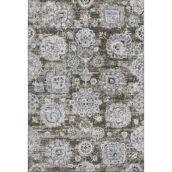 8' X 10' Chocolate And Ivory Floral Washable Area Rug With UV Protection