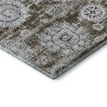 10' X 14' Chocolate And Ivory Floral Washable Area Rug With UV Protection