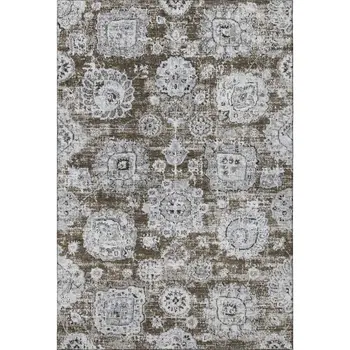 10' X 14' Chocolate And Ivory Floral Washable Area Rug With UV Protection