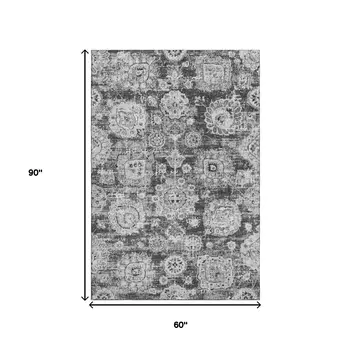 5' X 8' Gray And Ivory Floral Washable Area Rug With UV Protection