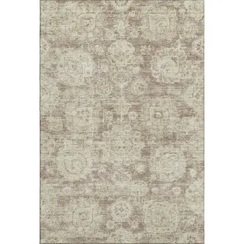 3' X 5' Coffee And Beige Floral Washable Area Rug With UV Protection