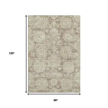 8' X 10' Coffee And Beige Floral Washable Area Rug With UV Protection