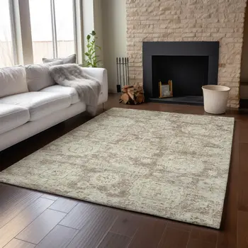 9' X 12' Coffee And Beige Floral Washable Area Rug With UV Protection
