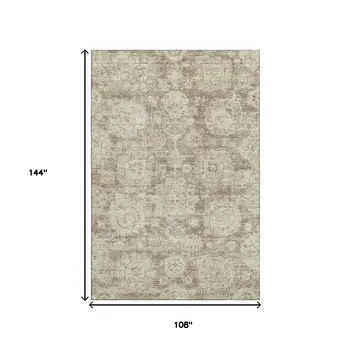 9' X 12' Coffee And Beige Floral Washable Area Rug With UV Protection