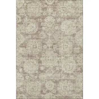 10' X 14' Coffee And Beige Floral Washable Area Rug With UV Protection