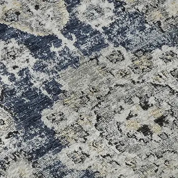 3' X 5' Navy Blue And Ivory Floral Washable Area Rug With UV Protection