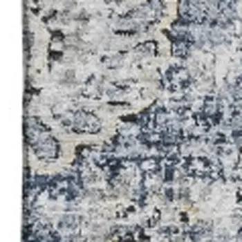 5' X 8' Navy Blue And Ivory Floral Washable Area Rug With UV Protection