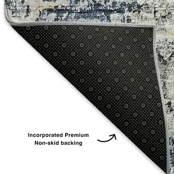 9' X 12' Navy Blue And Ivory Floral Washable Area Rug With UV Protection