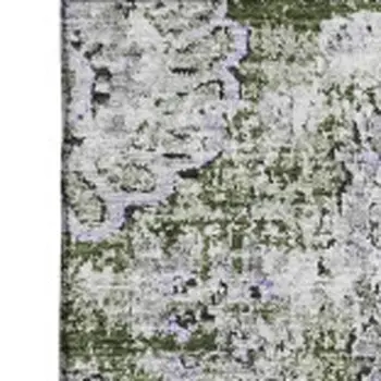 8' X 10' Olive Green Purple And Ivory Floral Washable Area Rug With UV Protection