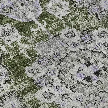 9' X 12' Olive Green Purple And Ivory Floral Washable Area Rug With UV Protection