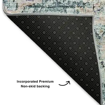 3' X 5' Teal And Beige Floral Washable Area Rug With UV Protection