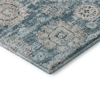 3' X 5' Teal And Beige Floral Washable Area Rug With UV Protection